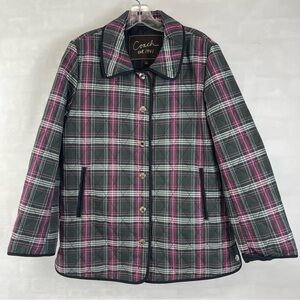 Coach Plaid Quilted Button Front Jacket Medium Pink Green Black‎ Check